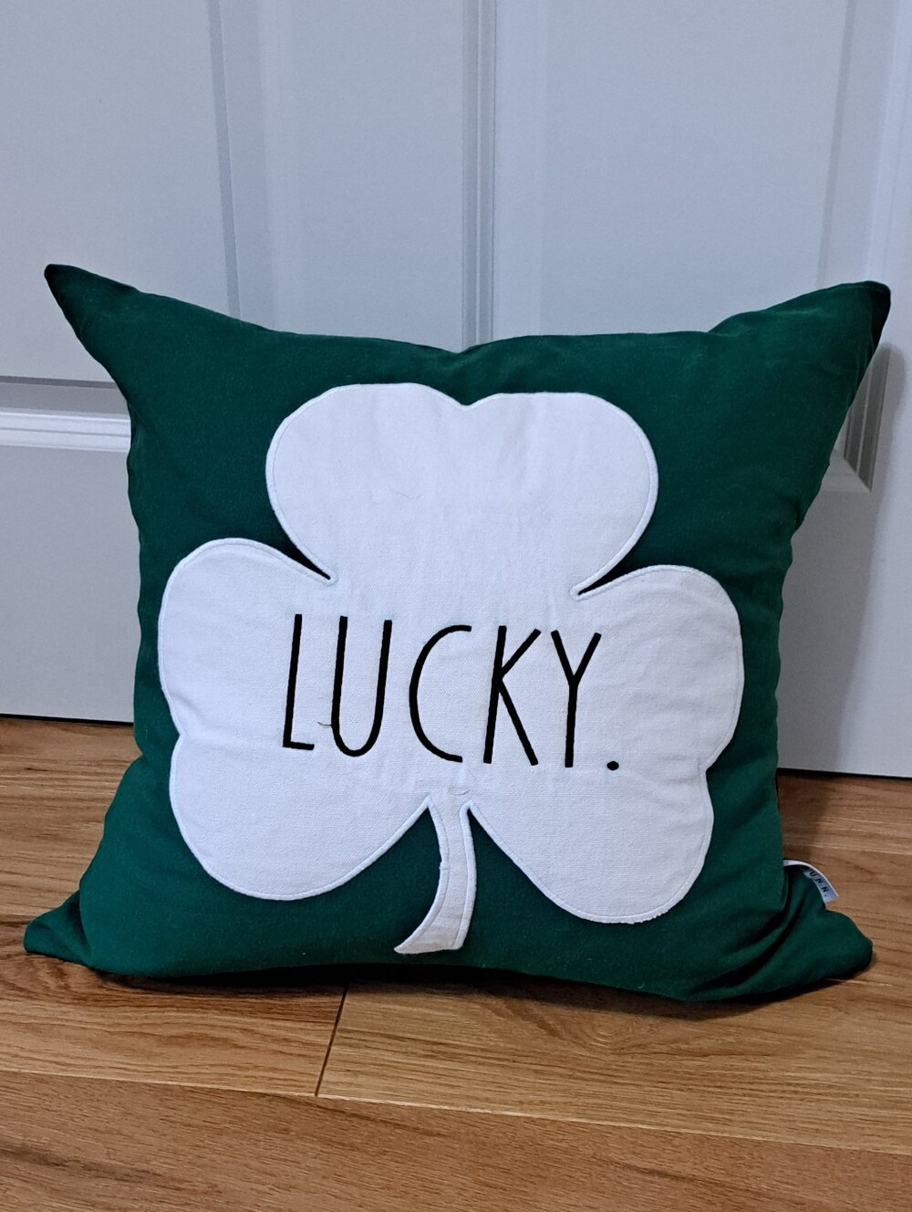Rae Dunn Lucky Pillow Cover w/Feather Insert Shamrock St. Patrick
